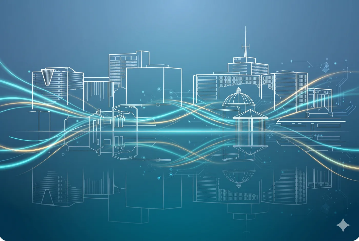 Line-art rendering of the downtown Midland, Texas skyline