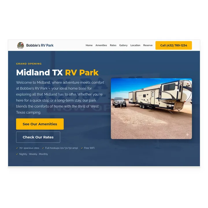 Bobbie's RV Park website home page