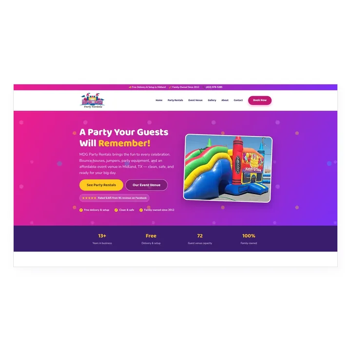 MDG Party Rentals website home page