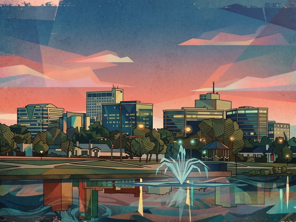 Downtown Midland, Texas skyline at sunset